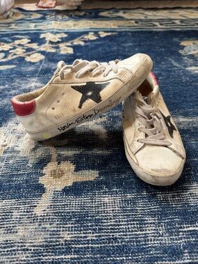Golden Goose Kids White Leather Sneakers with Black Star and Red Heel